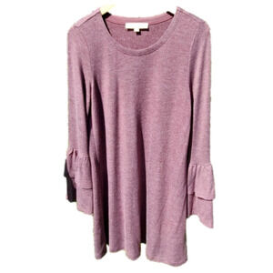 LOFT pale purple tea length bell sleeve dress